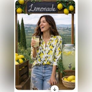 L'AGENCE Lemon Print Blouse - White and Yellow